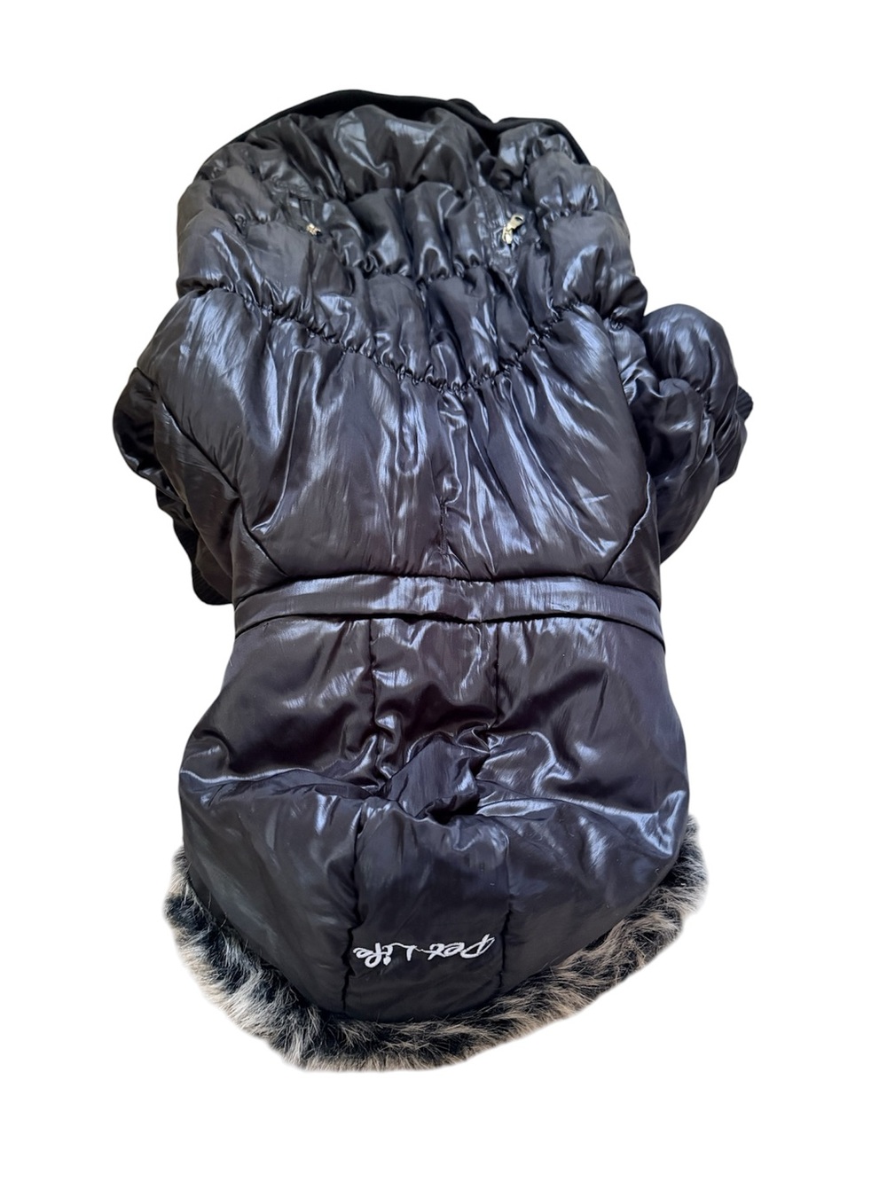 Pet Life Black Puffer Dog Coat with Faux Fur Trim